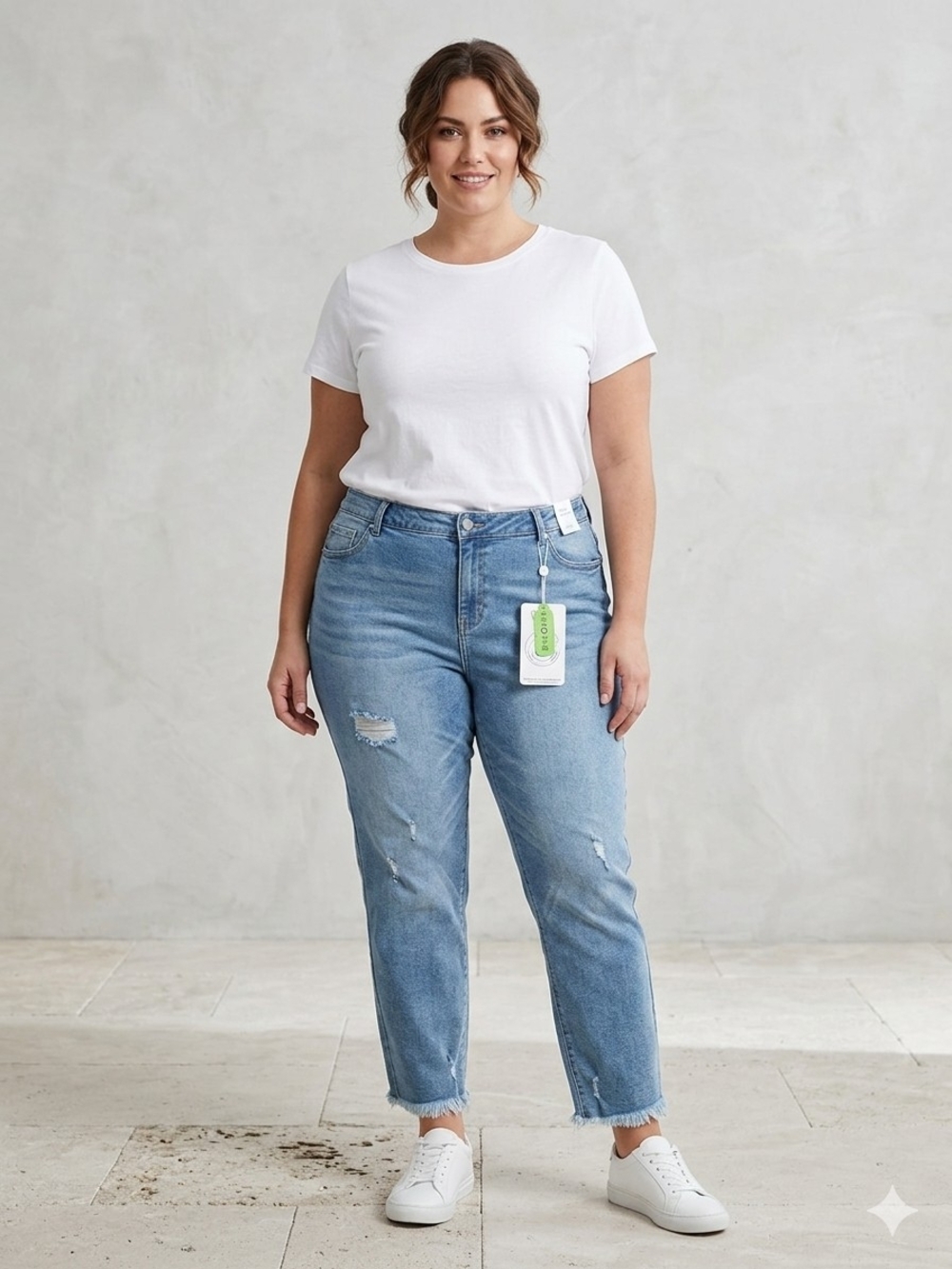 1822 Denim Boyfriend Jeans in Light Blue with White Tee